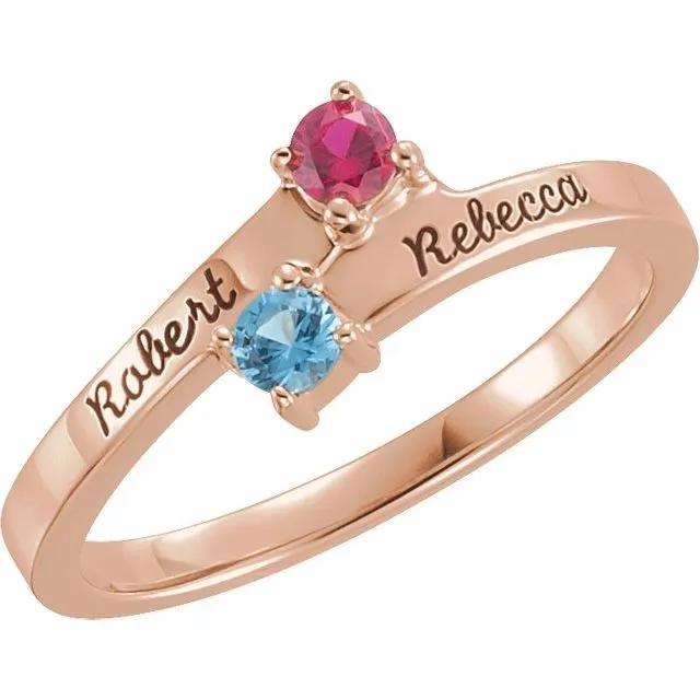 Layered Engraved Name Mother's Family Birthstone Ring