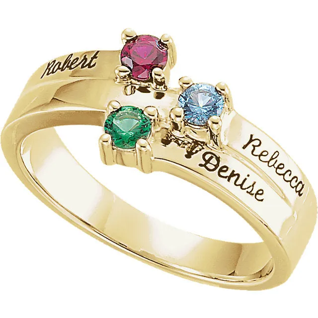 Layered Engraved Name Mother's Family Birthstone Ring