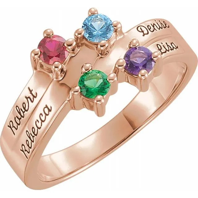 Layered Engraved Name Mother's Family Birthstone Ring