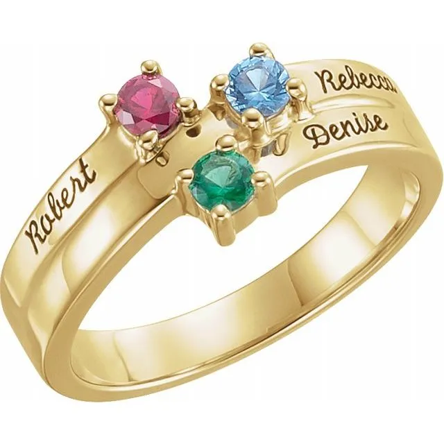 Layered Engraved Name Mother's Family Birthstone Ring
