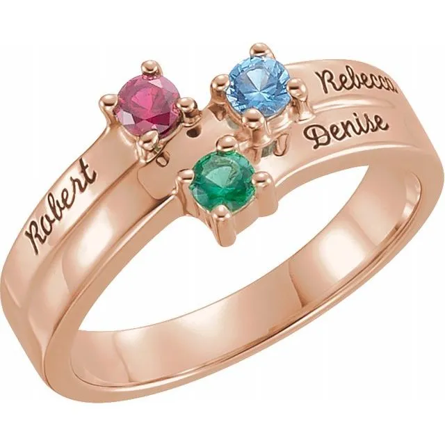Layered Engraved Name Mother's Family Birthstone Ring