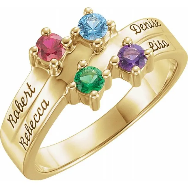 Layered Engraved Name Mother's Family Birthstone Ring