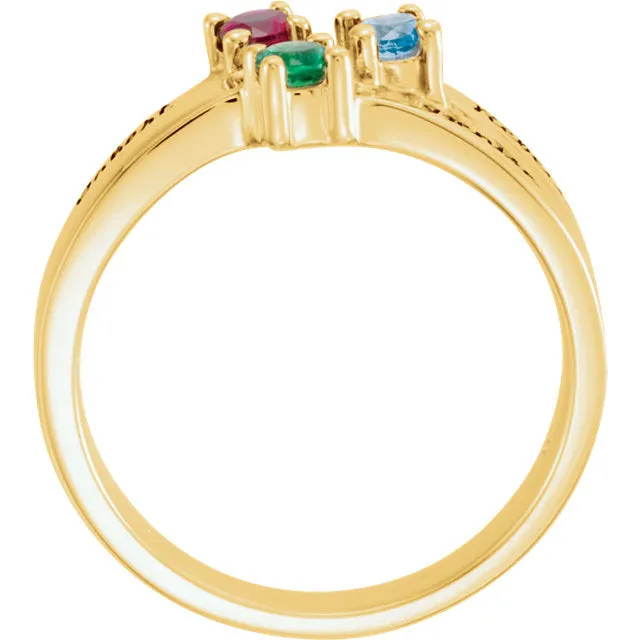Layered Engraved Name Mother's Family Birthstone Ring