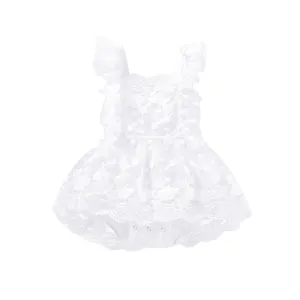 Layered Jumpsuit with Adjustable Shoulder Straps and Lace Floral Embroidered Skirt
