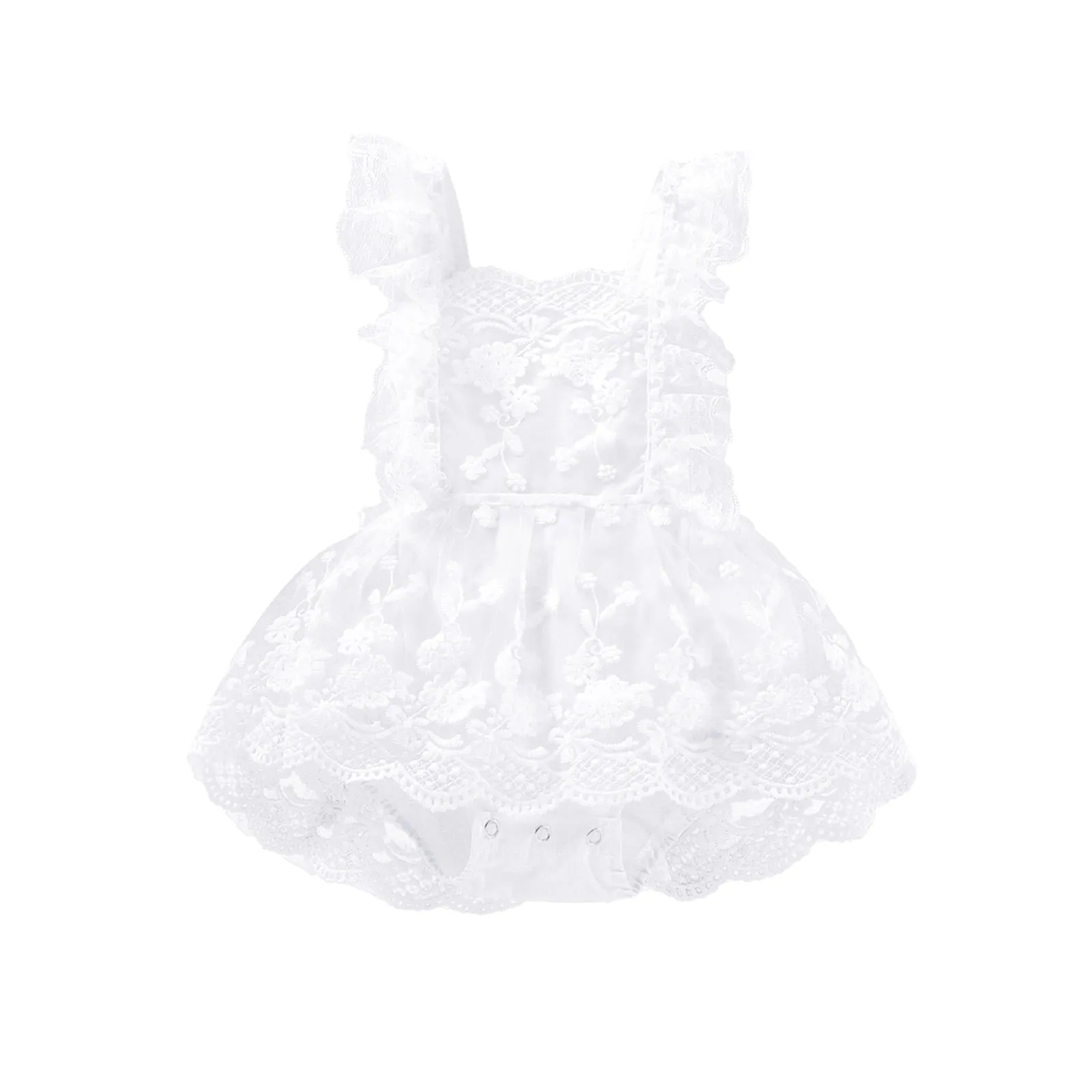 Layered Jumpsuit with Adjustable Shoulder Straps and Lace Floral Embroidered Skirt