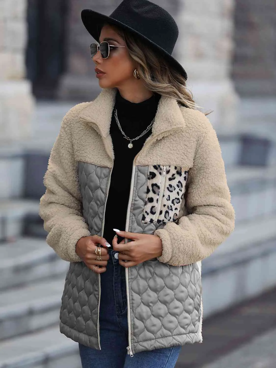 Leopard Print Color Block Zip-Up Jacket (6 Colors)