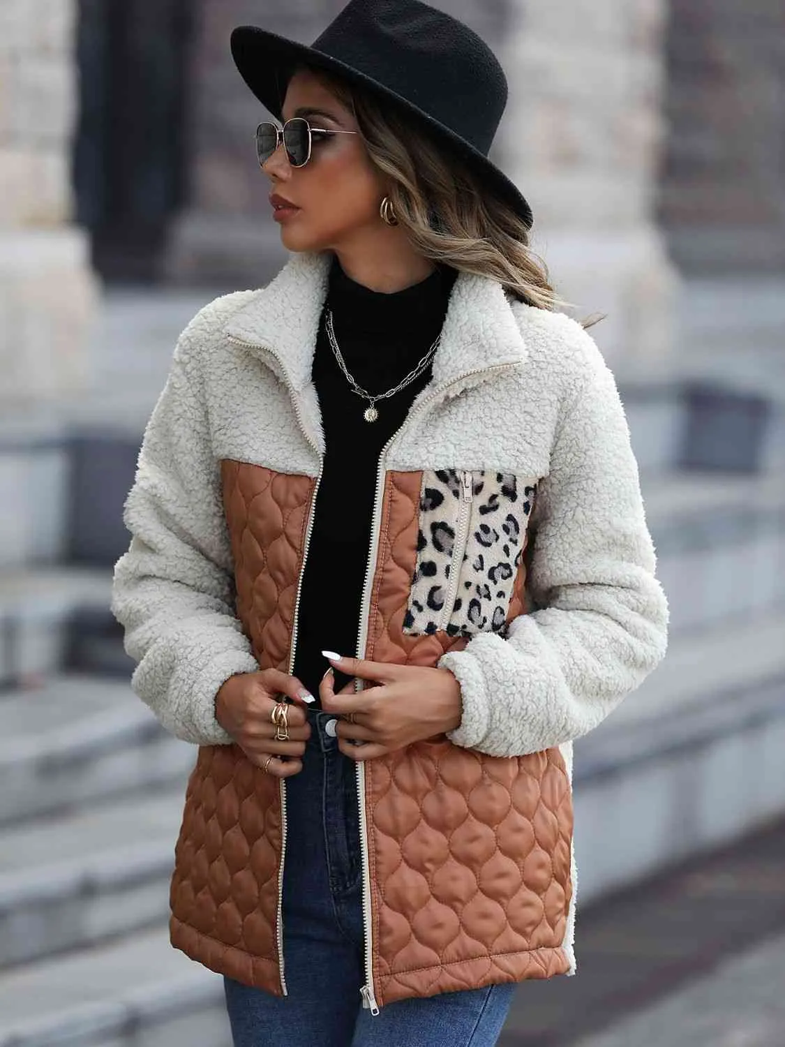 Leopard Print Color Block Zip-Up Jacket (6 Colors)