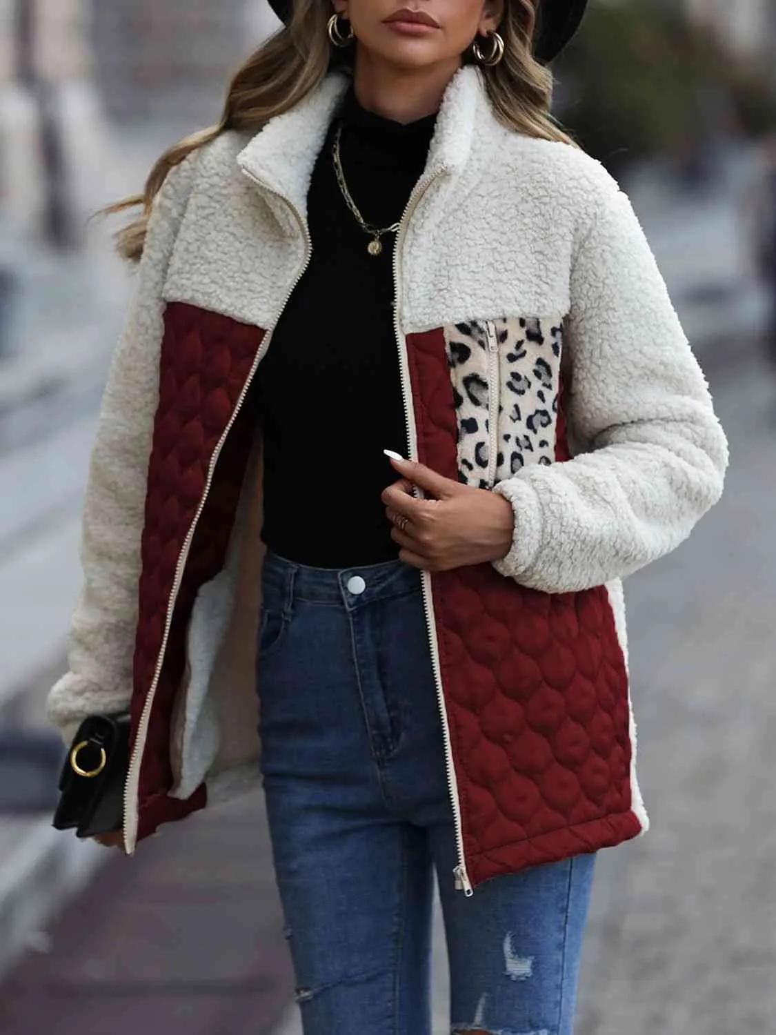 Leopard Print Color Block Zip-Up Jacket (6 Colors)