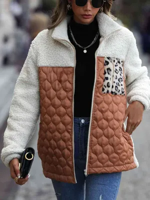 Leopard Print Color Block Zip-Up Jacket (6 Colors)