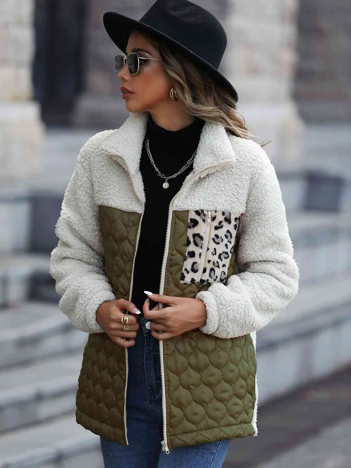 Leopard Print Color Block Zip-Up Jacket (6 Colors)