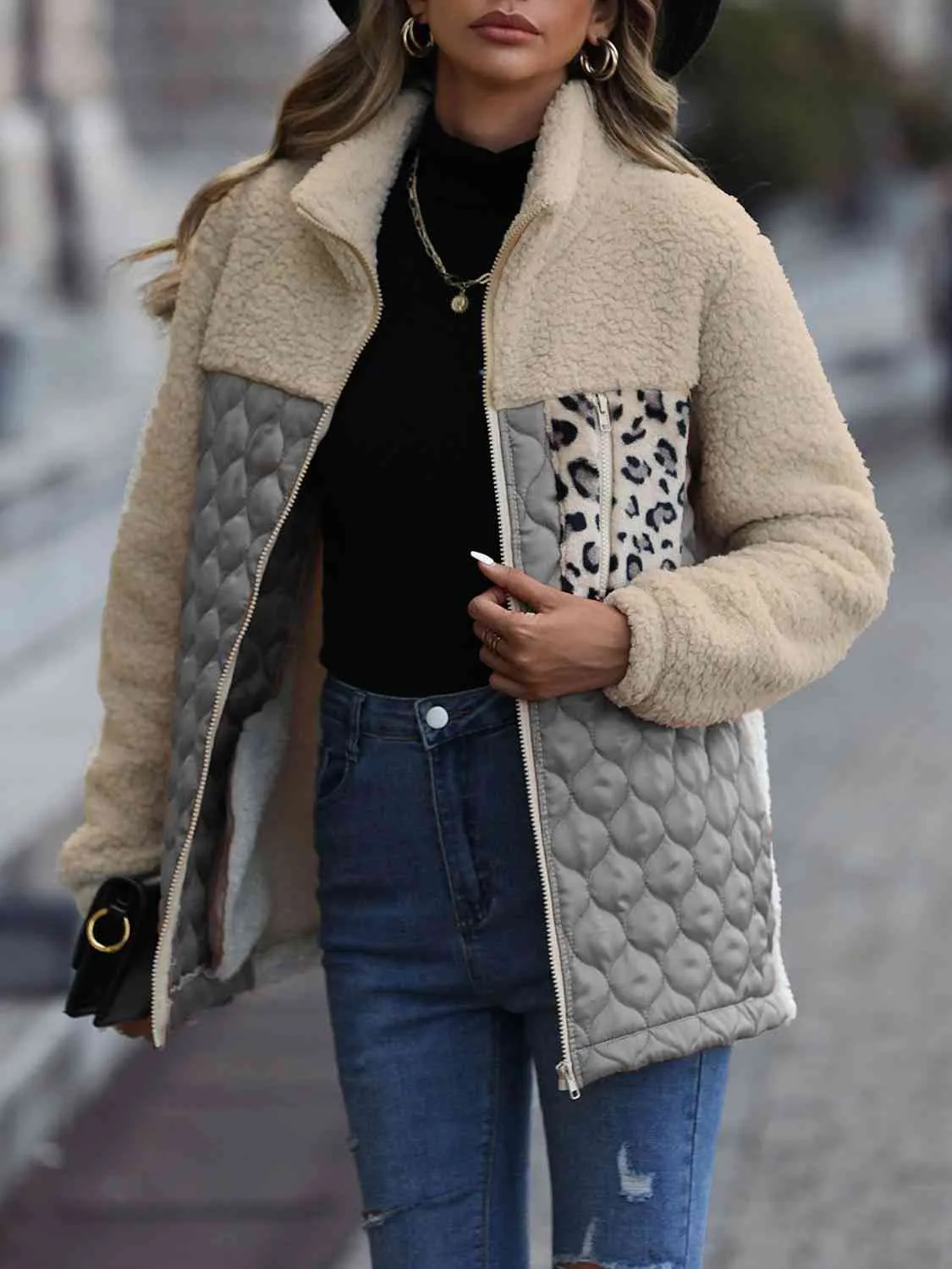 Leopard Print Color Block Zip-Up Jacket (6 Colors)