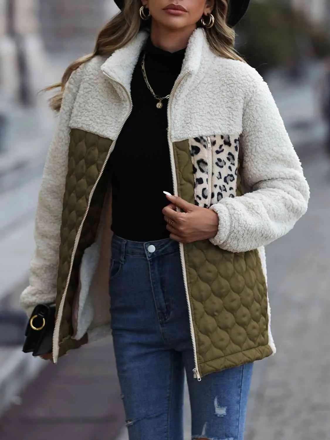 Leopard Print Color Block Zip-Up Jacket (6 Colors)