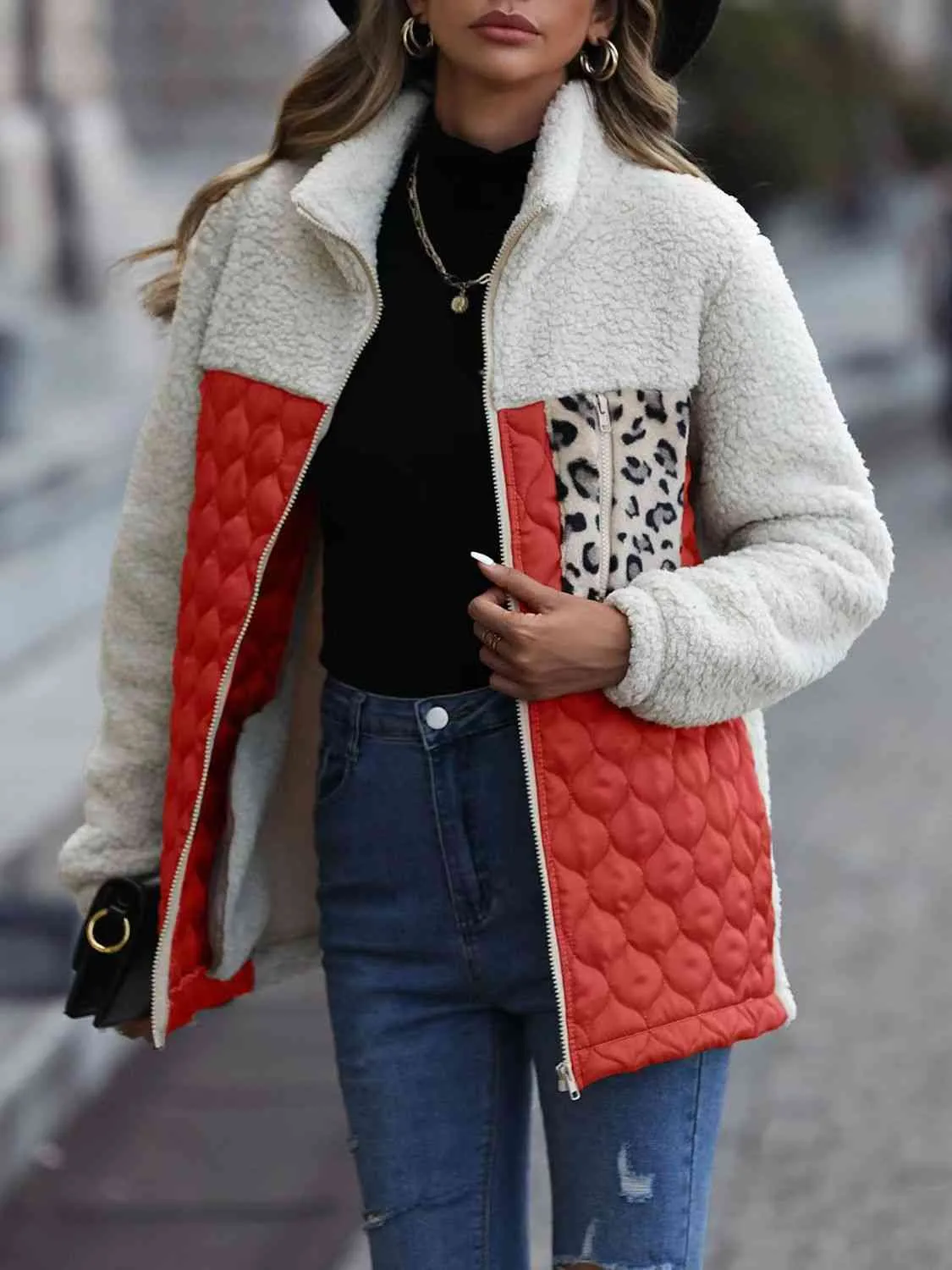 Leopard Print Color Block Zip-Up Jacket (6 Colors)