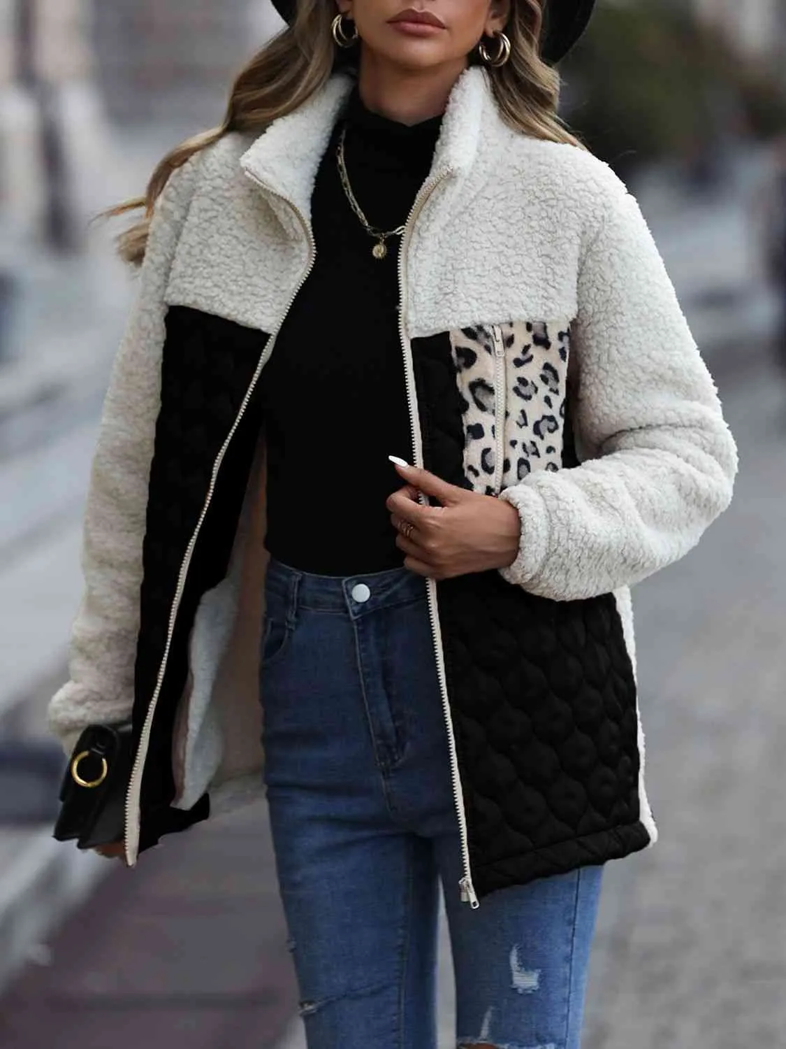 Leopard Print Color Block Zip-Up Jacket (6 Colors)