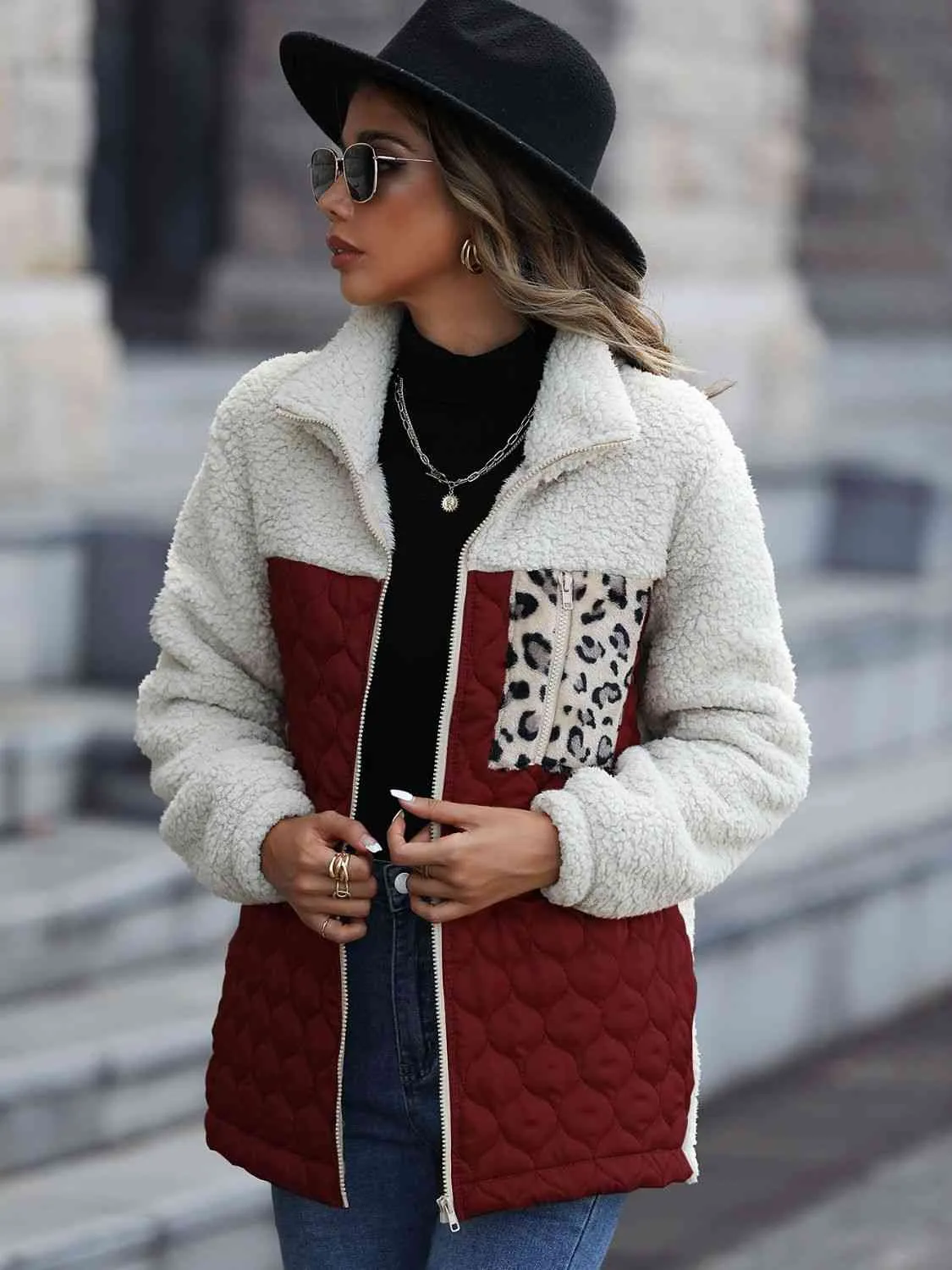 Leopard Print Color Block Zip-Up Jacket (6 Colors)