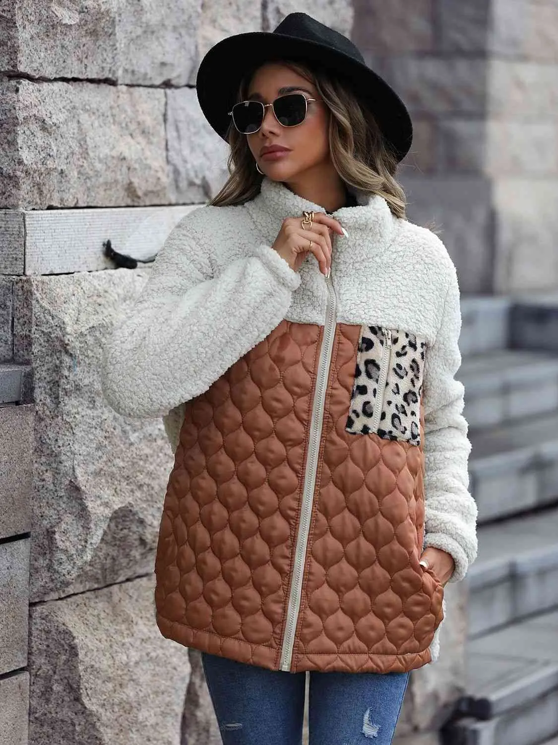 Leopard Print Color Block Zip-Up Jacket (6 Colors)
