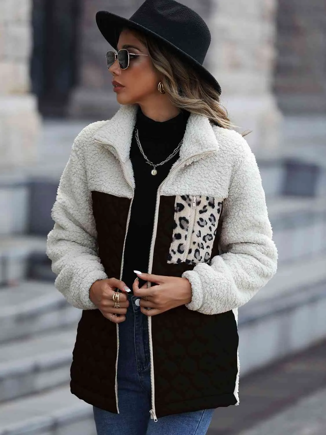 Leopard Print Color Block Zip-Up Jacket (6 Colors)