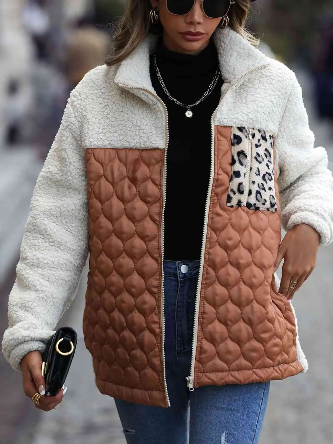 Leopard Print Color Block Zip-Up Jacket (6 Colors)