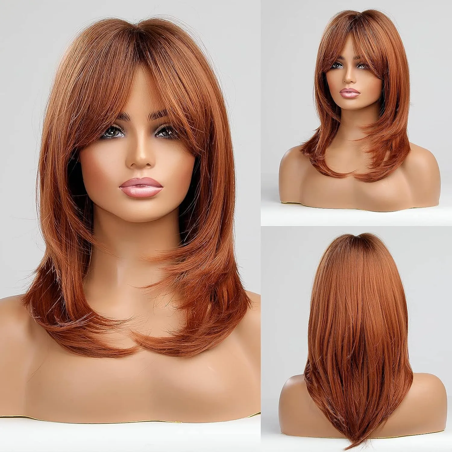 Long Ombre Brown Wigs With Bangs