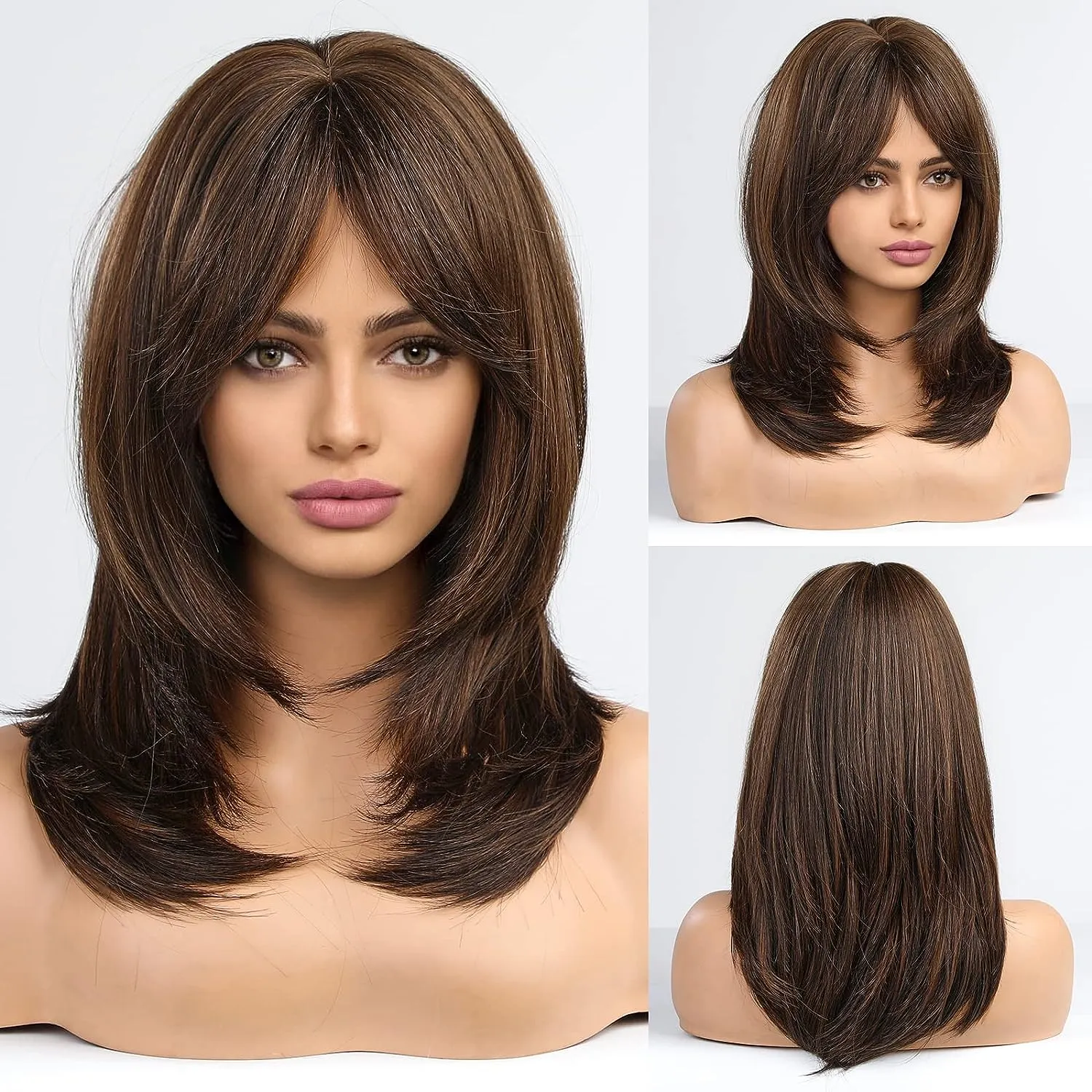 Long Ombre Brown Wigs With Bangs