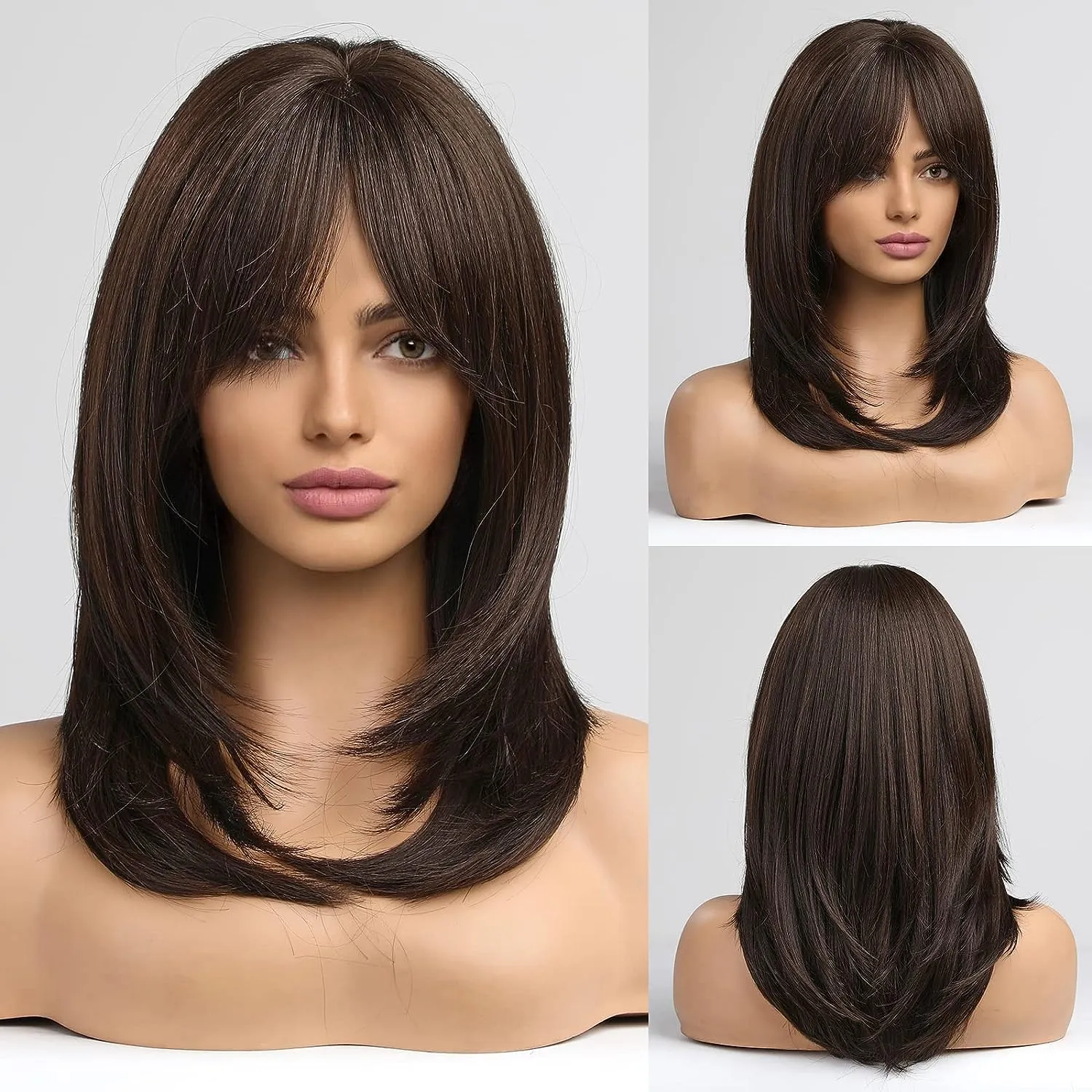 Long Ombre Brown Wigs With Bangs