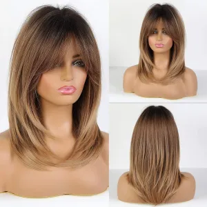 Long Ombre Brown Wigs With Bangs