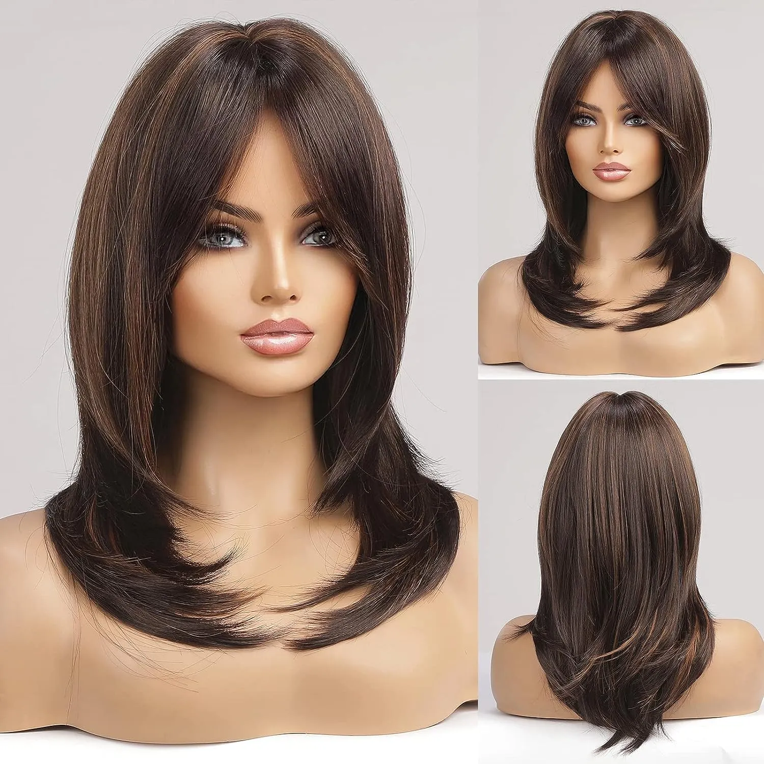 Long Ombre Brown Wigs With Bangs