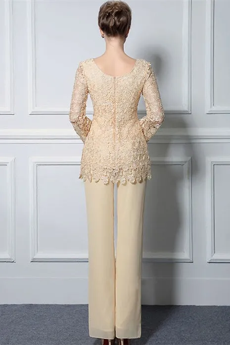 Long Sleeves lace Jewel modest mother's suit