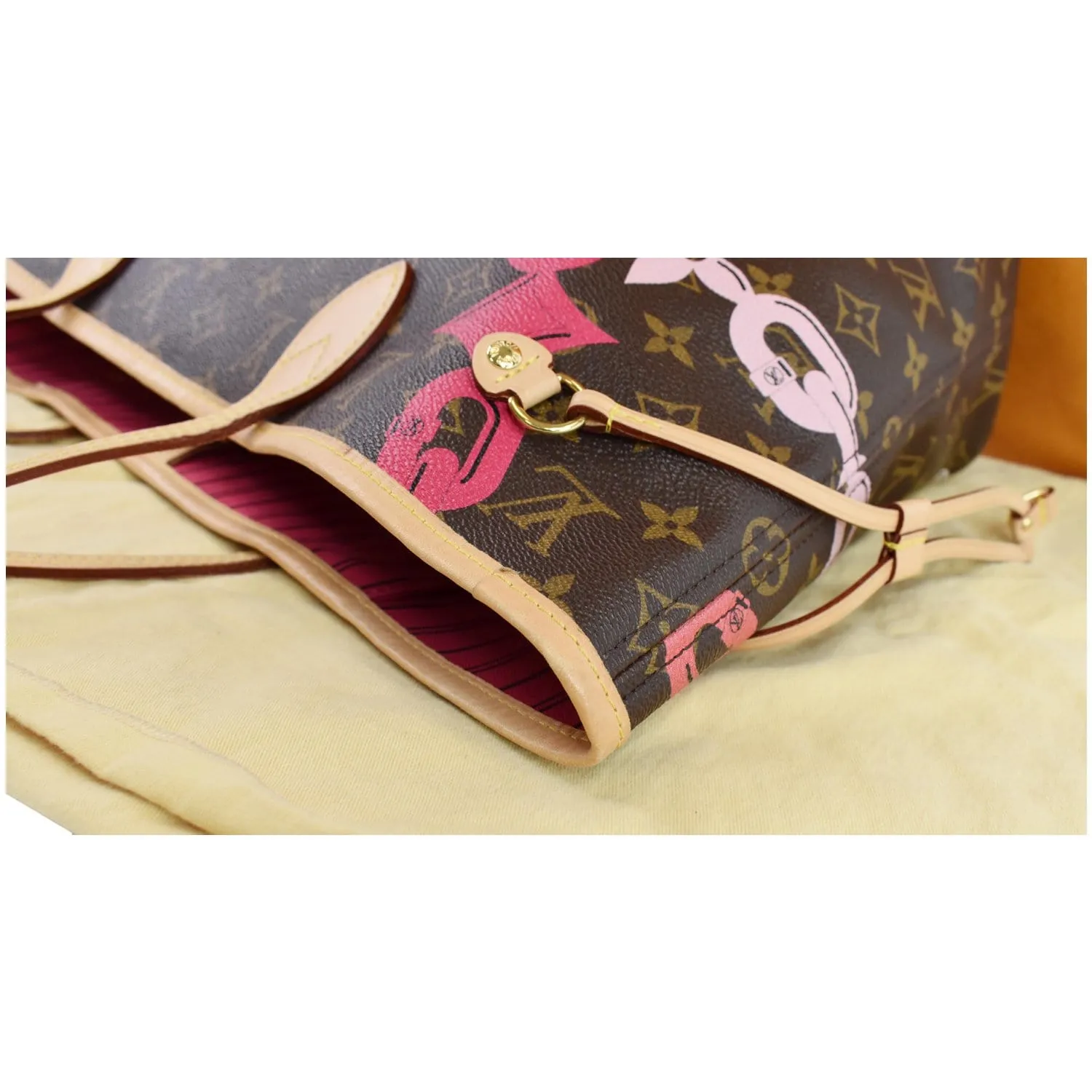 LOUIS VUITTON Bay Neverfull MM Monogram Canvas Shoulder Bag Fuchsia