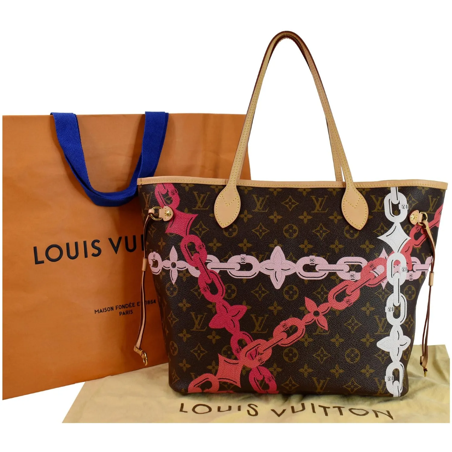 LOUIS VUITTON Bay Neverfull MM Monogram Canvas Shoulder Bag Fuchsia