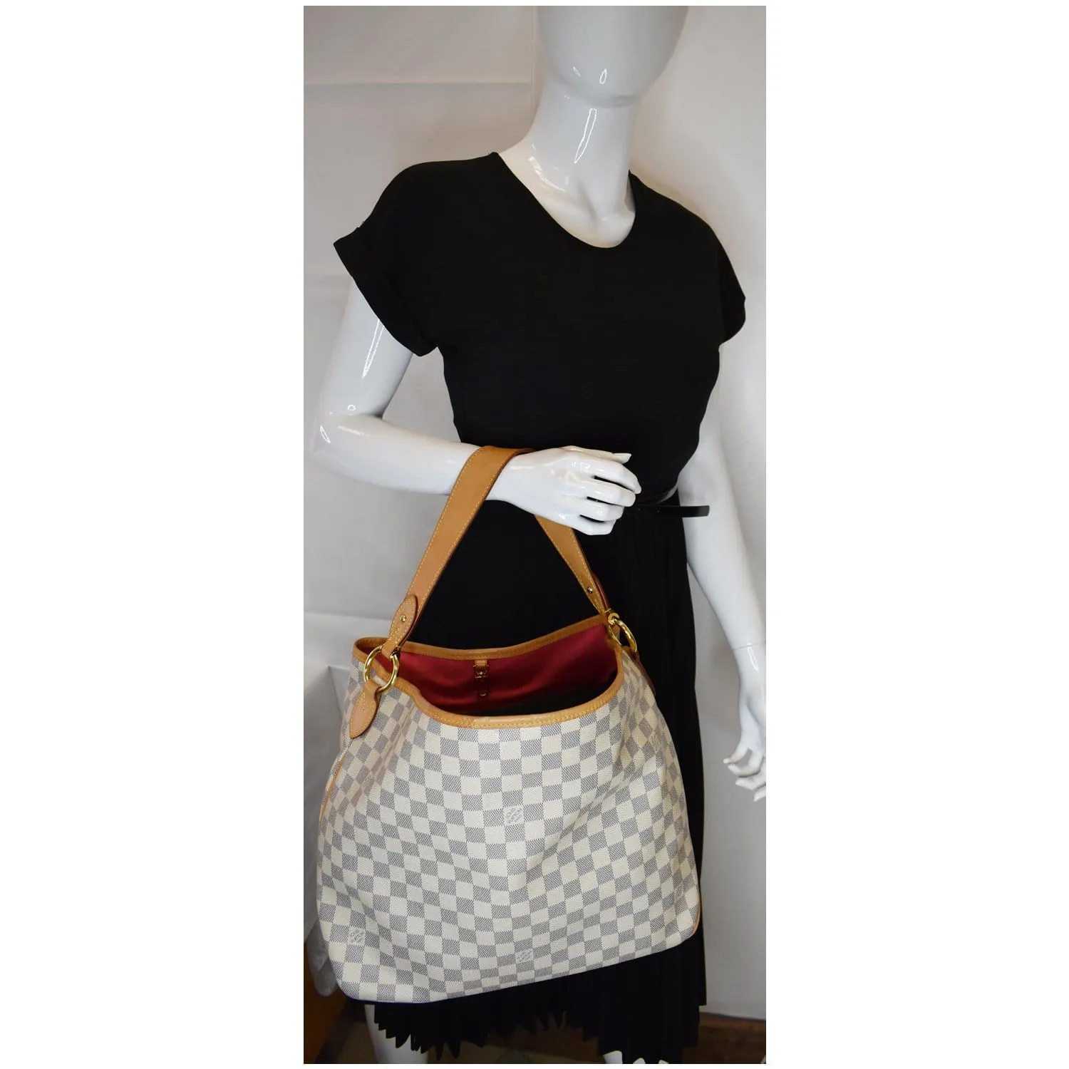 LOUIS VUITTON Delightful MM Damier Azur Hobo Shoulder Bag White