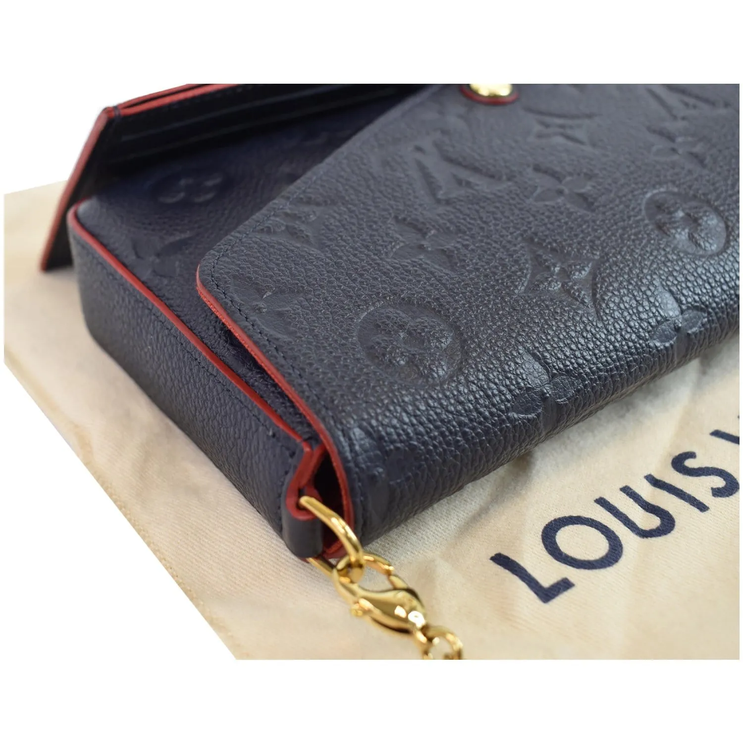 LOUIS VUITTON Pochette Felicie Monogram Empreinte Chain Wallet Navy
