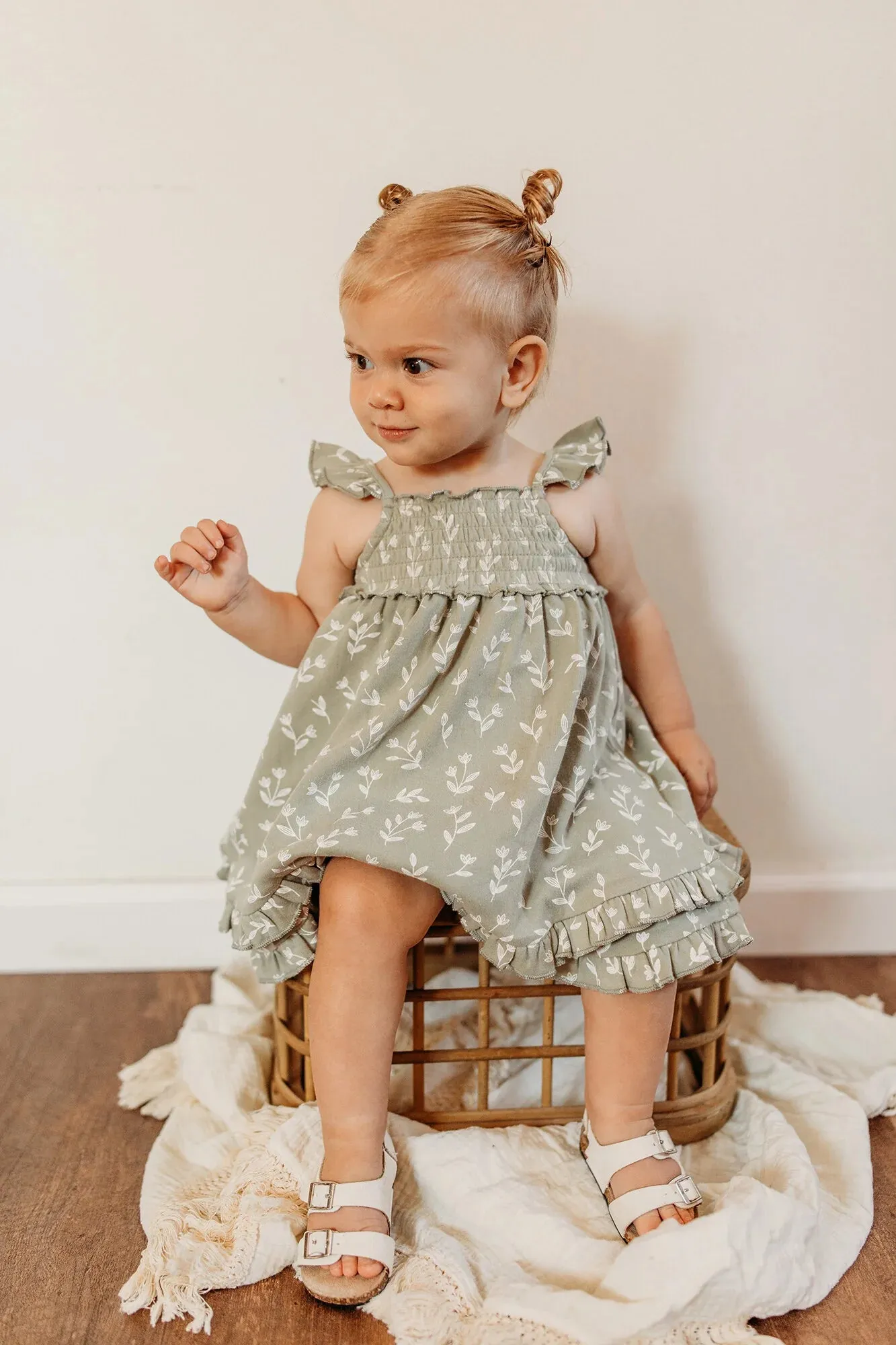 Lovedbaby - Organic Smocked Summer Dress - Seafoam Bloom