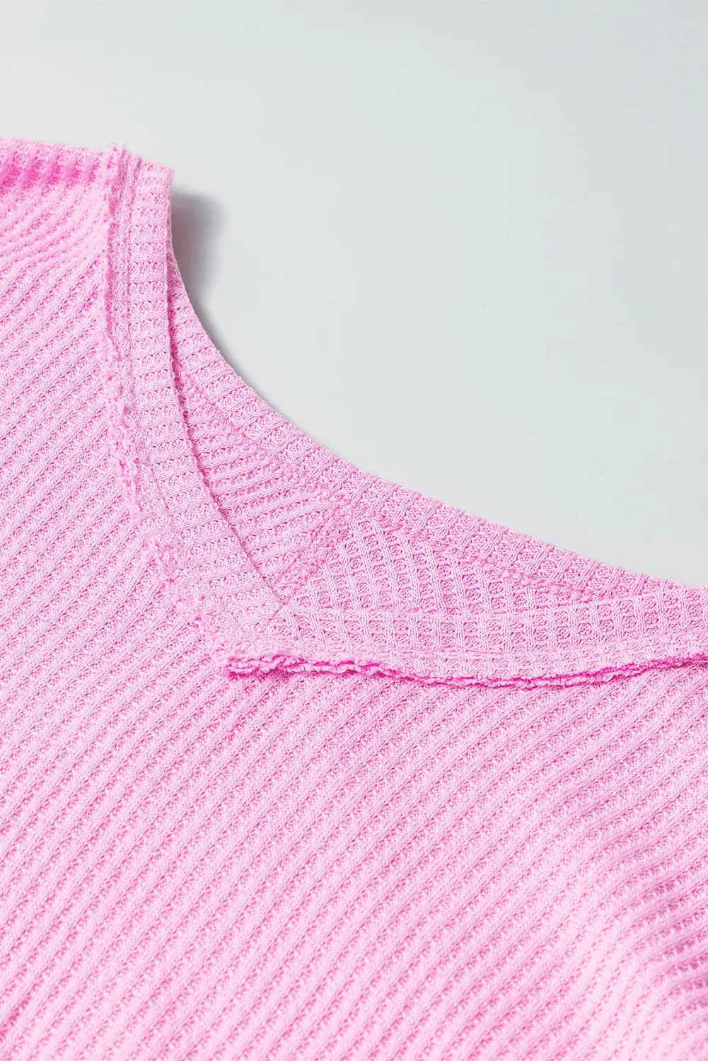 Lyla Waffle-Knit V-Neck Long Sleeve Blouse