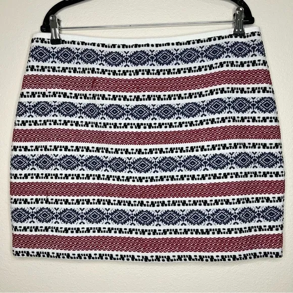 Madewell White Blue Red Striped Jacquard 100% Cotton Gamine Mini Skirt Sz 14 NWT