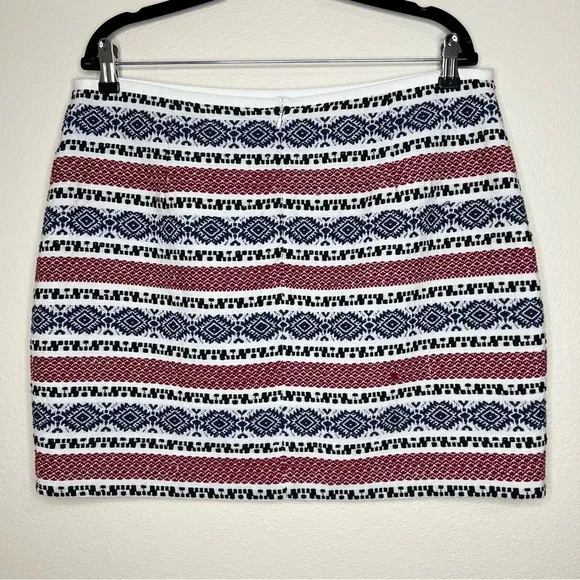 Madewell White Blue Red Striped Jacquard 100% Cotton Gamine Mini Skirt Sz 14 NWT