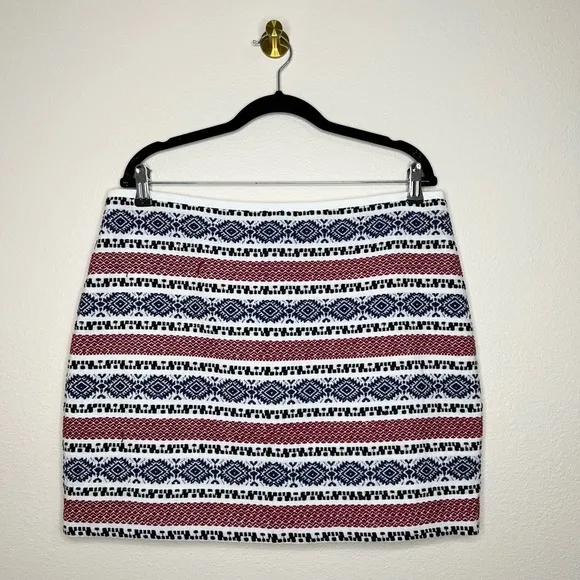 Madewell White Blue Red Striped Jacquard 100% Cotton Gamine Mini Skirt Sz 14 NWT