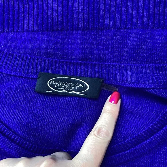 Magaschoni New York Layered 100% Cashmere Sweater Royal Blue M