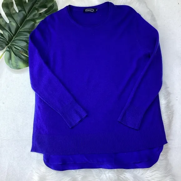 Magaschoni New York Layered 100% Cashmere Sweater Royal Blue M