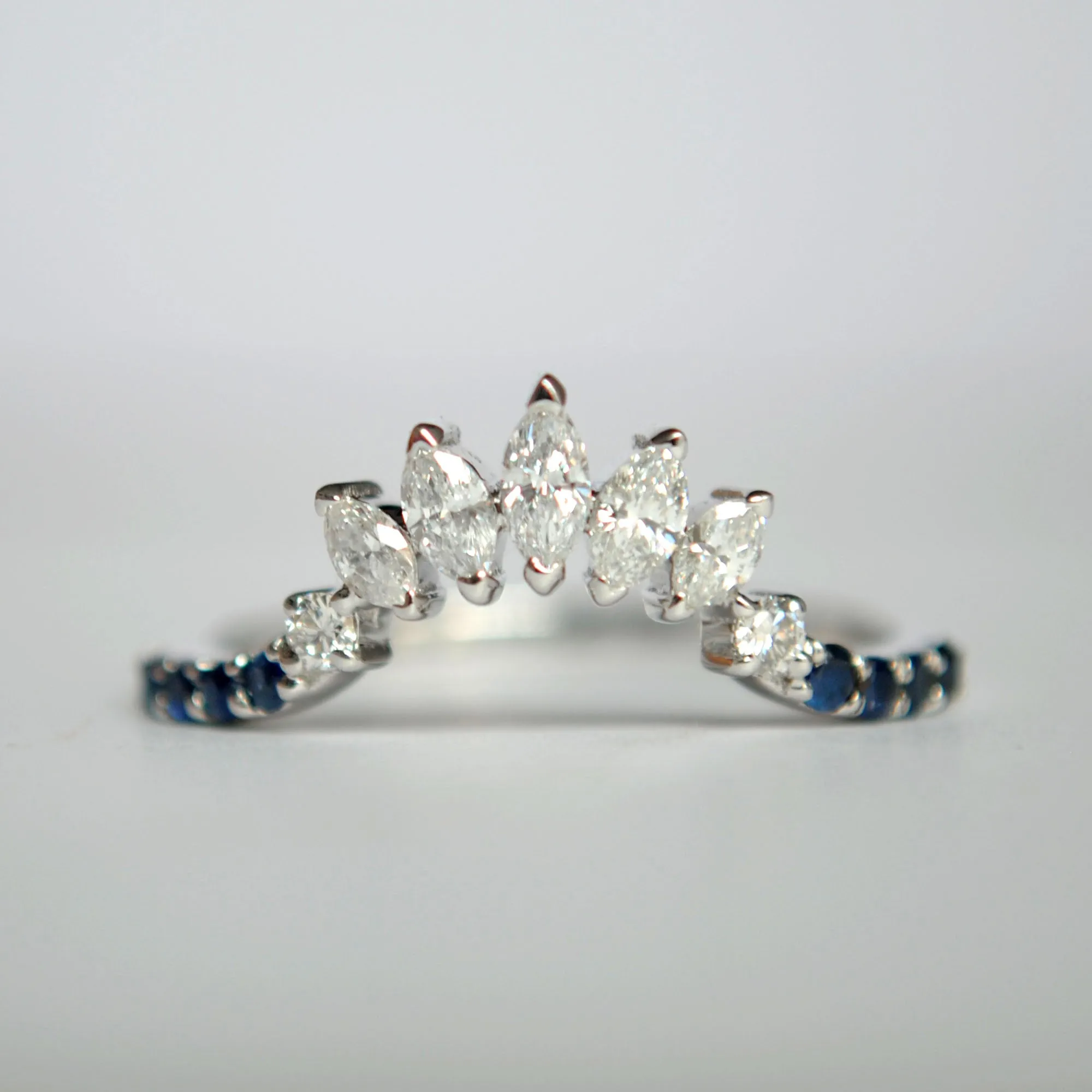 Marquis Diamond and Blue Sapphire Curved Stacking Ring