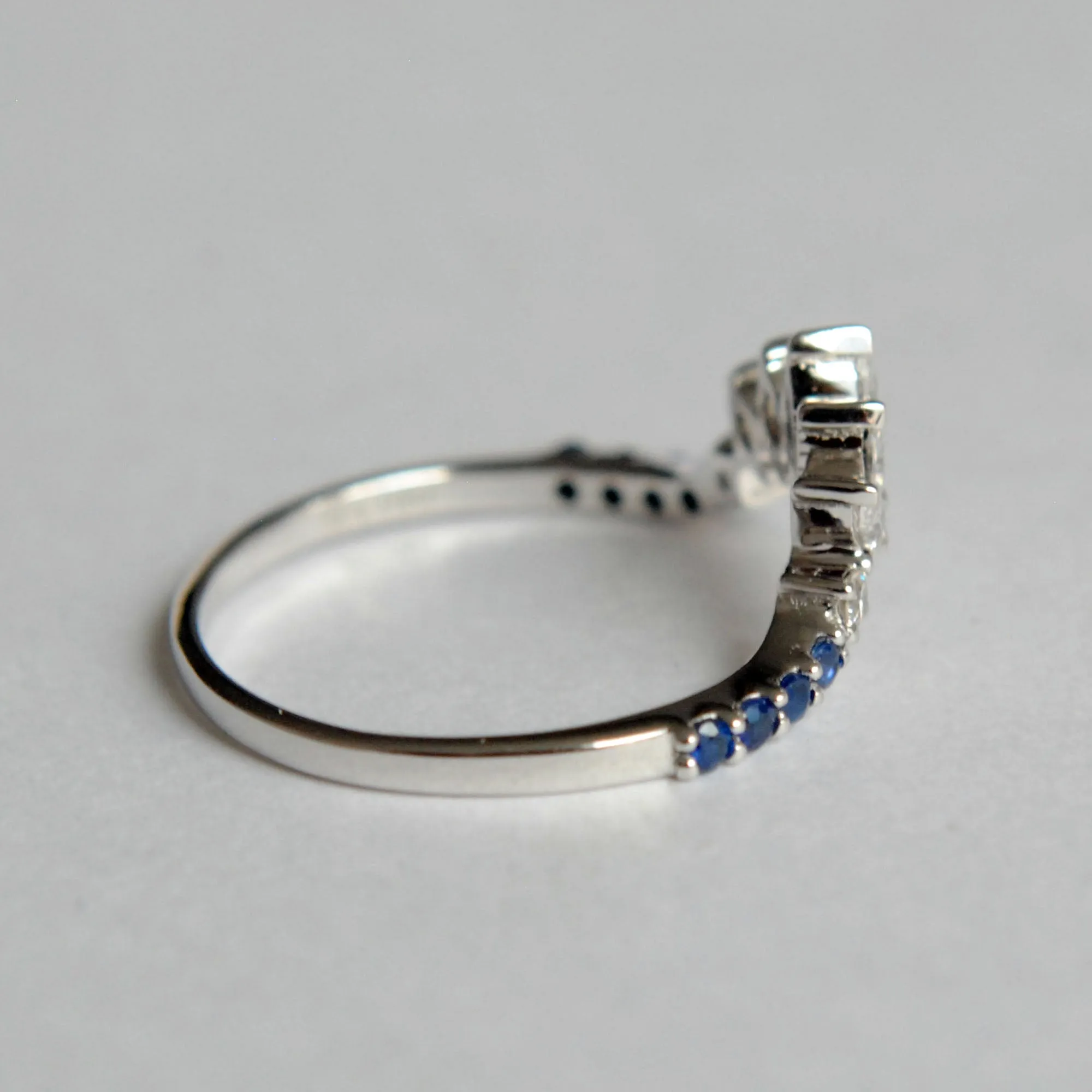 Marquis Diamond and Blue Sapphire Curved Stacking Ring