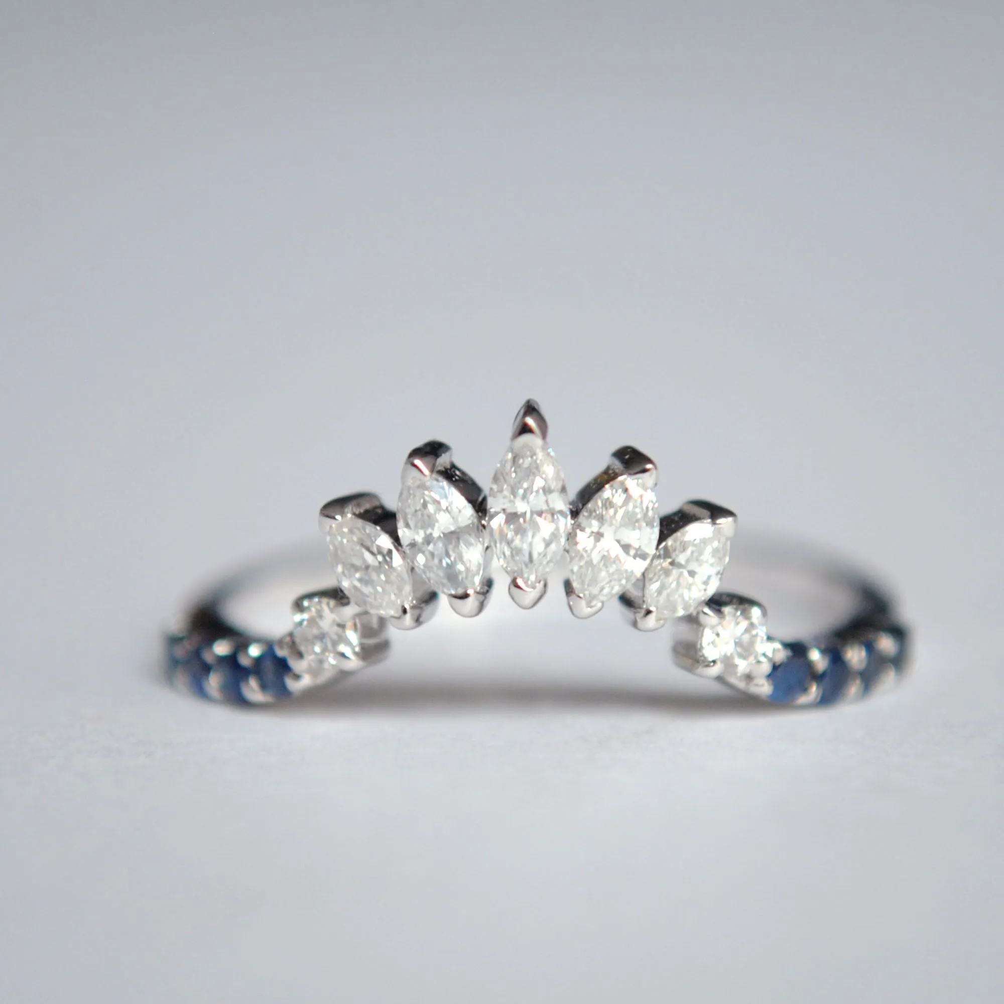 Marquis Diamond and Blue Sapphire Curved Stacking Ring