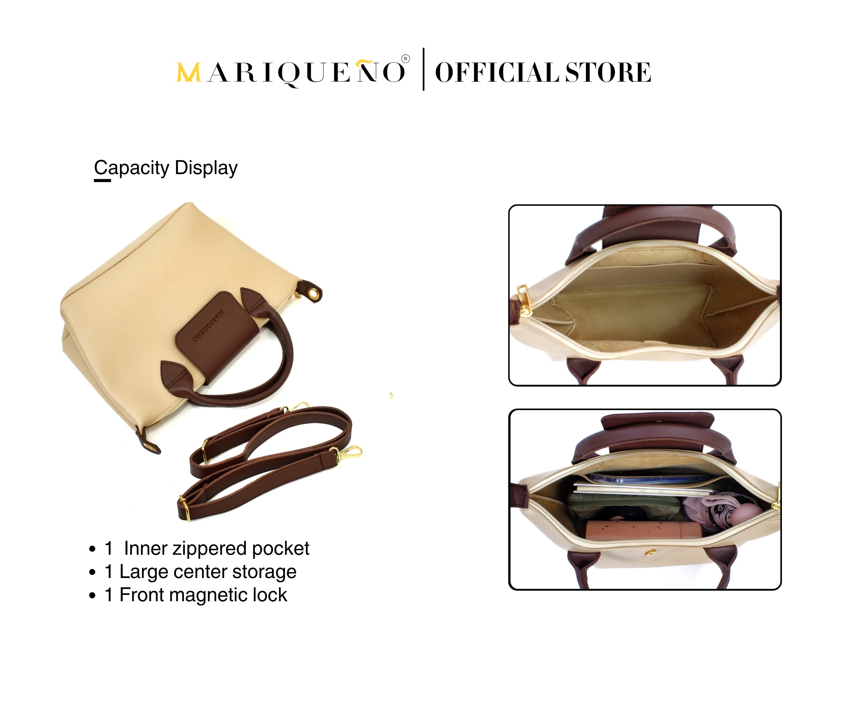 MARTHA Leather Tote Top Handle Sling Bag in Cream