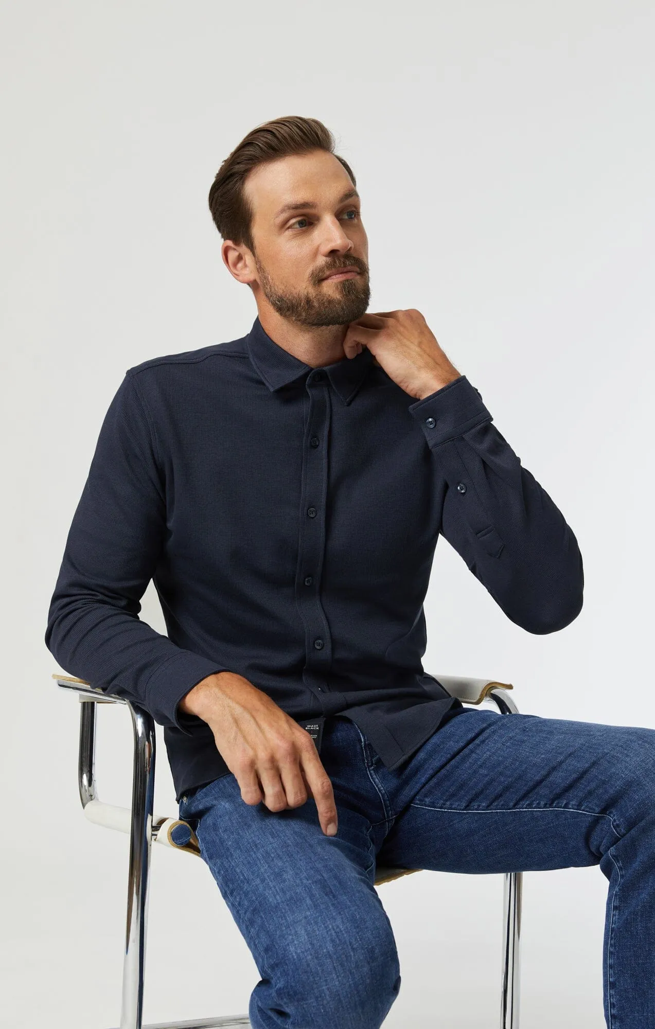 MAVI: Long Sleeve Button Up Shirt in Mood Indigo