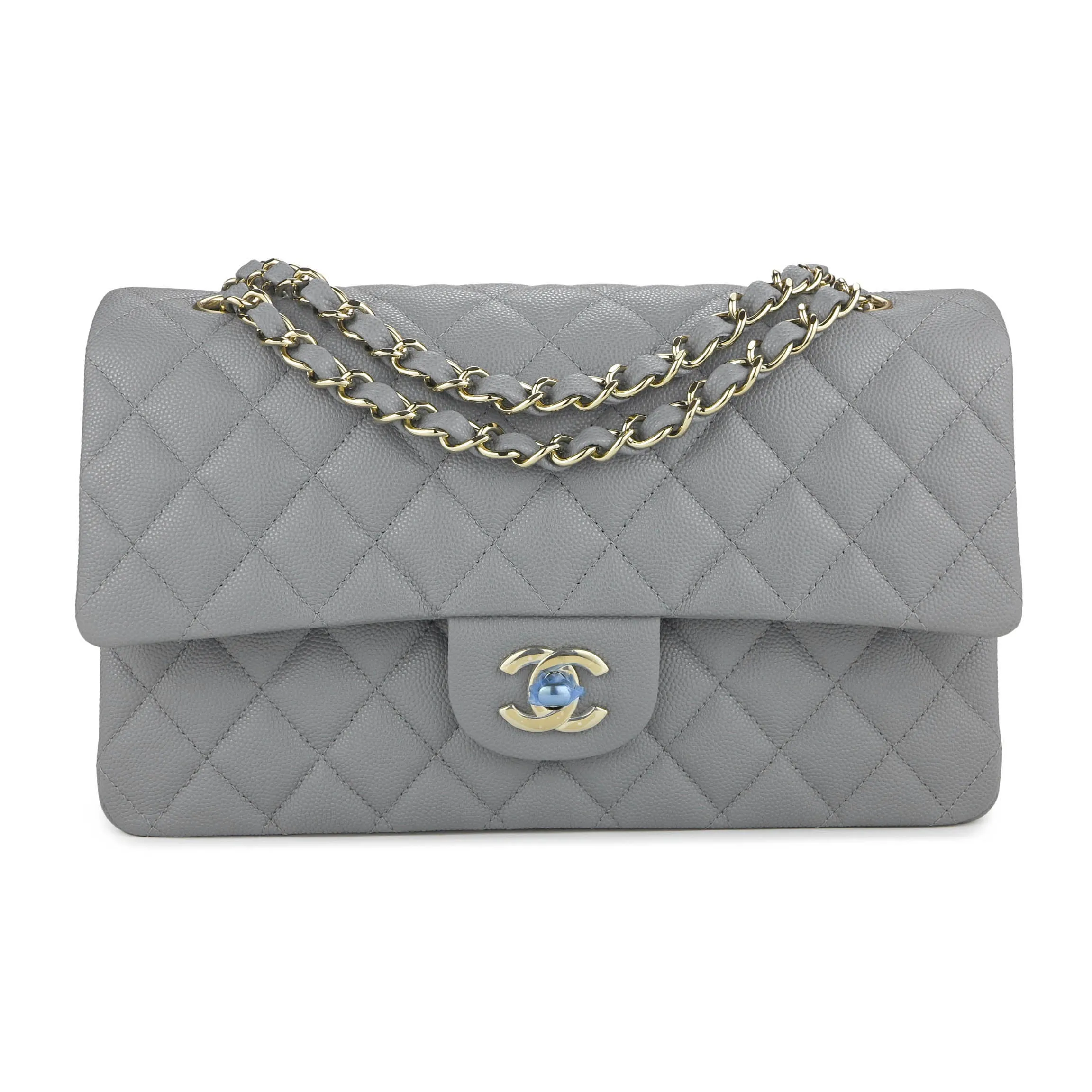 Medium Classic Double Flap Bag in 20C Grey Caviar