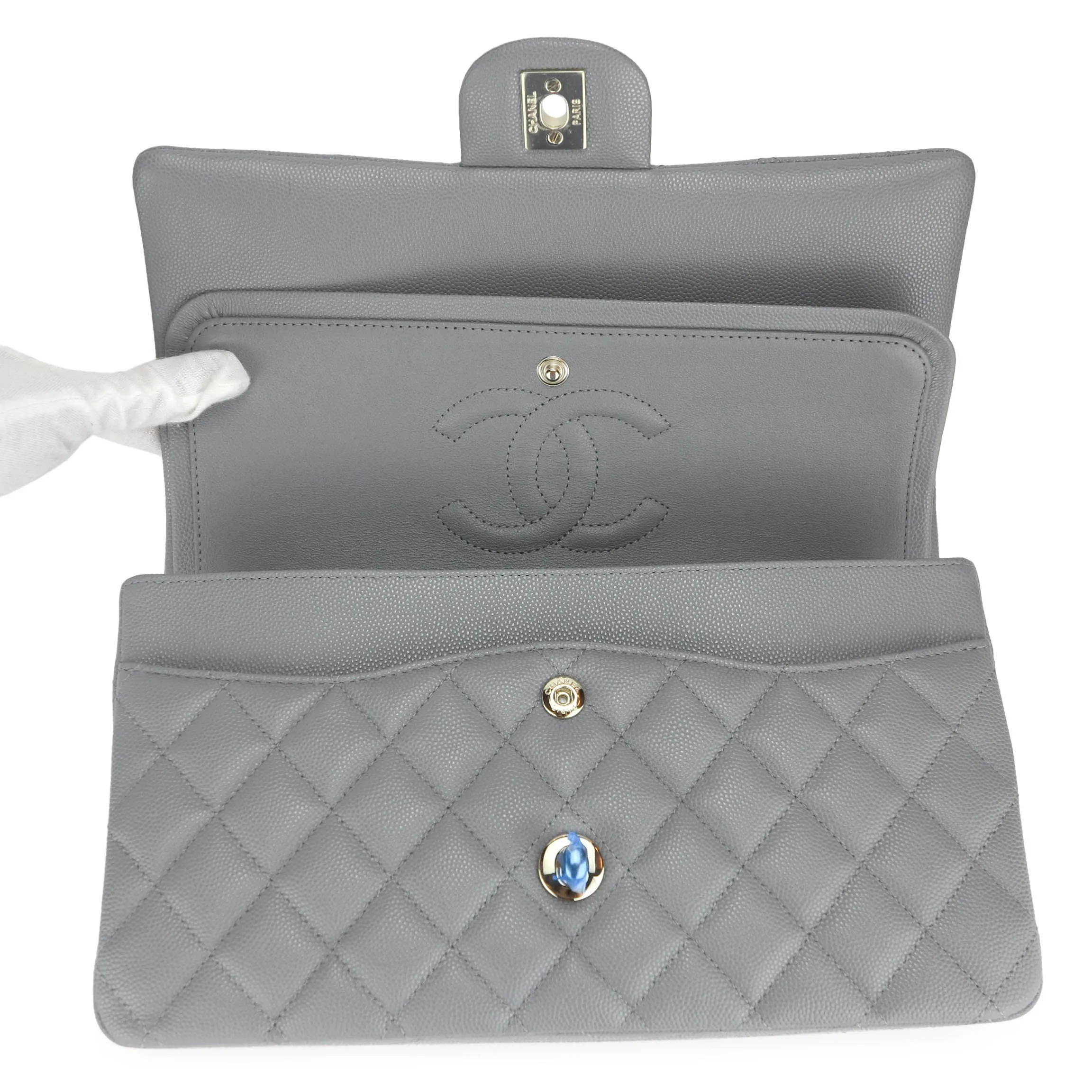 Medium Classic Double Flap Bag in 20C Grey Caviar