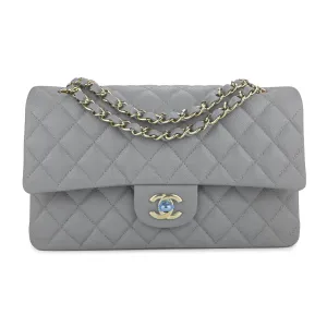 Medium Classic Double Flap Bag in 20C Grey Caviar