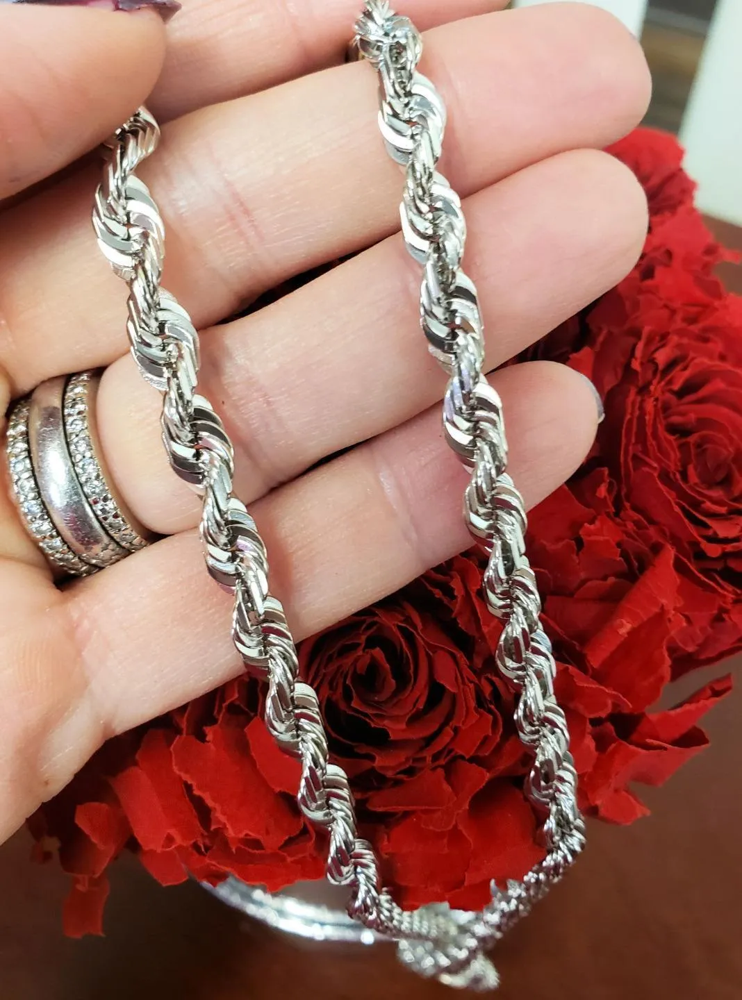 Mens 14k White Gold Diamond Cut Rope Chain 6mm 51.9g 22"