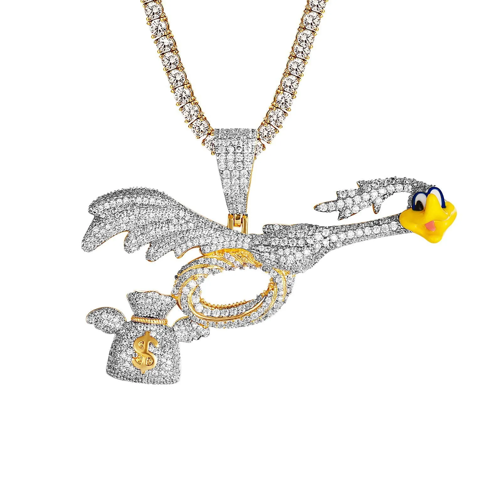 Mens Sterling Silver 3D Bird Money Dollar Bag Custom Pendant