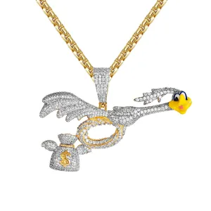 Mens Sterling Silver 3D Bird Money Dollar Bag Custom Pendant